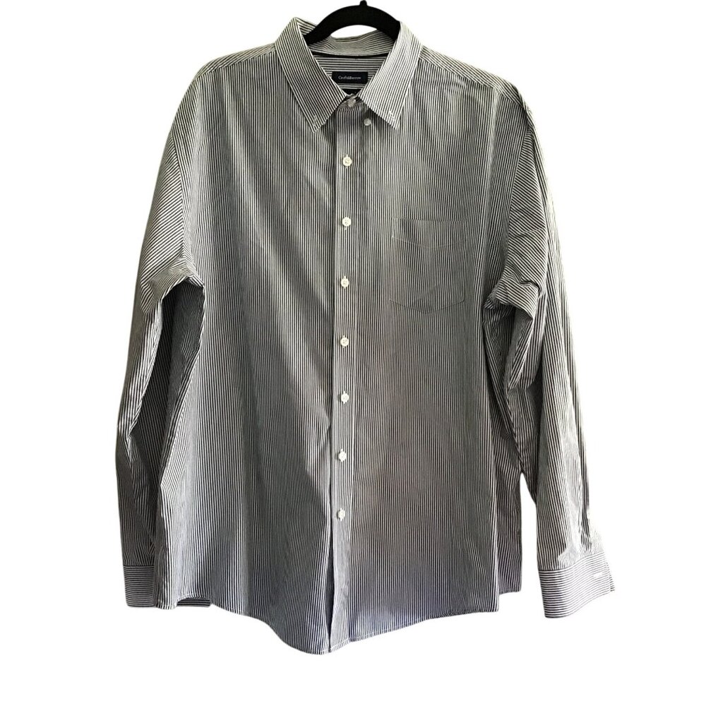 Croft & Barrow Mens XL Striped Button-Down Shirt Long Sleeve Easy Care Blue & Wh